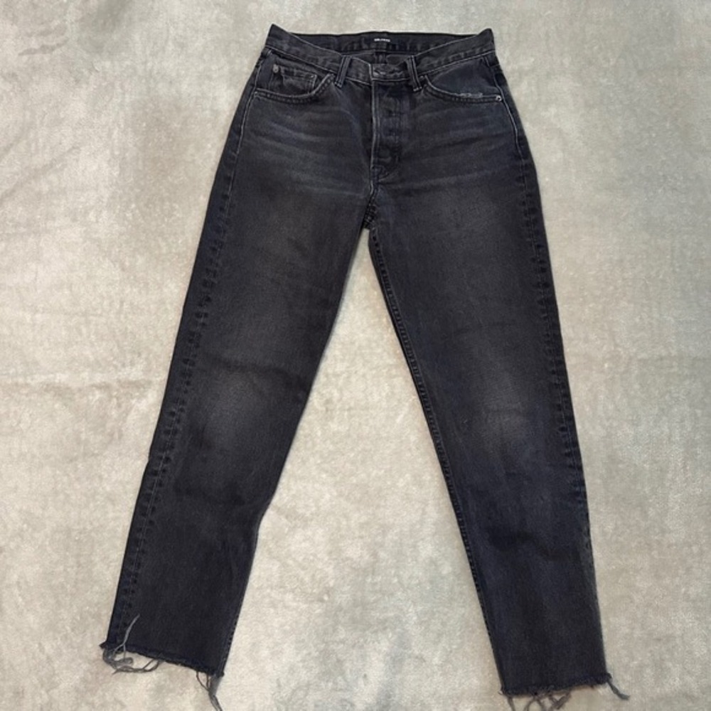 GRLFRND Helena‎ Jeans Sz 25 *26x27 Proud Mary Black Crop Straight Leg Frayed Hem